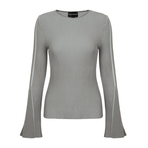 Emporio Armani/安普里奥阿玛尼 灰色 女士条纹纹理喇叭袖修身针织衫 3H2MWH-2M31Z-0756