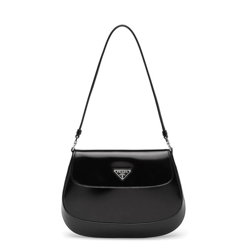 PRADA/普拉达 Cleo系列 女士黑色拉丝皮革翻盖磁扣三角徽标贴片单肩斜挎包211BD311_ZO6_F0002_V_OOO