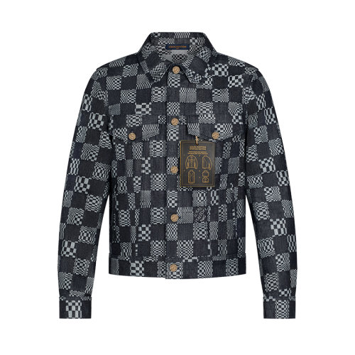 Louis Vuitton/路易威登 22年秋冬新款 DISTORTED DAMIER系列 男士靛蓝色纯棉棋盘格纹图案牛仔夹克1A8WBI