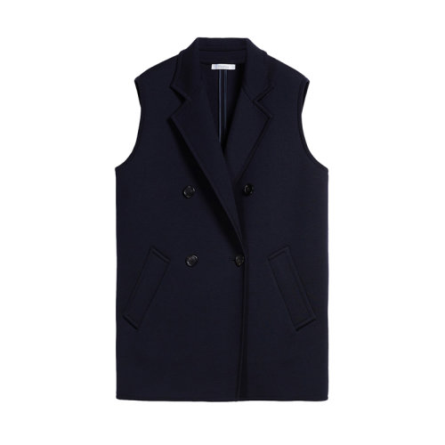 MaxMara/麦丝玛拉 22年秋冬新款 HOT系列 女士海军蓝色羊毛针织双排扣开衫无袖夹克1316032906001