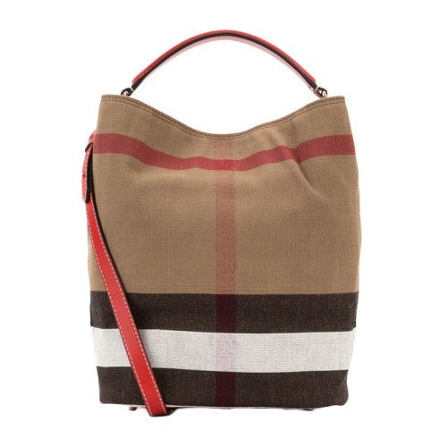 BURBERRY/博柏利【千颂伊同款】女士棕色棉麻混纺经典格纹拼接单肩包斜挎包手提包女包 3945728