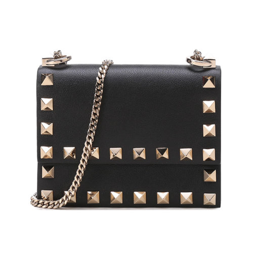 Valentino/华伦天奴 【22春夏新款】 女士皮革铆钉装饰单肩斜挎包链条包 XW2P0X05BOL
