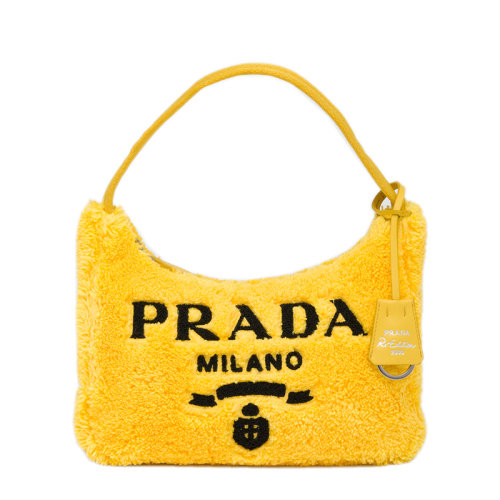 PRADA/普拉达 22新款Re-Edition 2000系列 女士迷你黄色/黑色织物徽标印花饰徽标吊饰单肩斜挎毛圈包hoob流浪包1NE515_2DXO_F0C5K