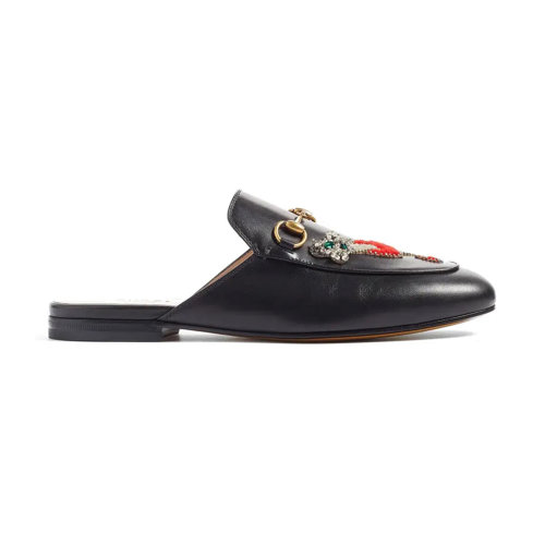 GUCCI/古驰 女士黑色牛皮贴花镶钻半拖鞋 463475-BLM00-1000