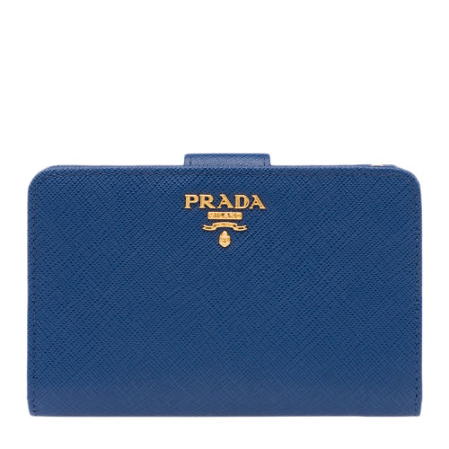 PRADA/普拉达 女士纯色时尚LOGO标识牛皮短款拉链两折零钱包钱夹女包 多色可选 1ML225-2EBW