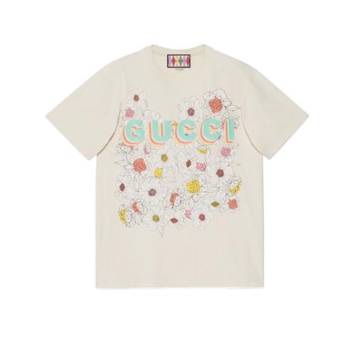  GUCCI古驰 22年秋冬 女士 Gucci Lovelight系列棉质印花T恤 706127 XJERL 9150