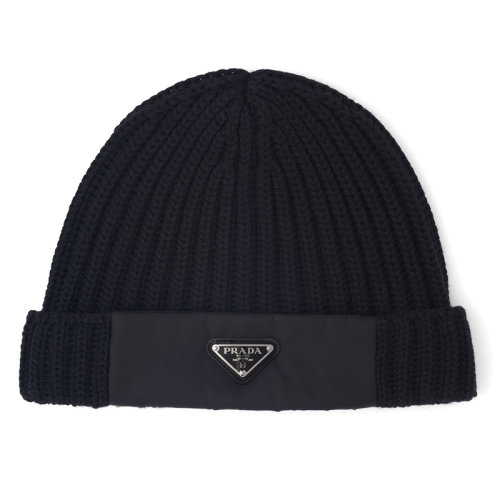 PRADA/普拉达  男士黑色再生尼龙华达呢和羊毛帽UMD446_1WTO_F0002_S_202