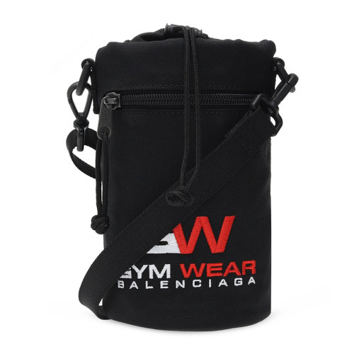 Balenciaga/巴黎世家 男士黑色尼龙字母徽标刺绣抽绳开合单肩包斜挎包水桶包男包 618193-H75XX-1000