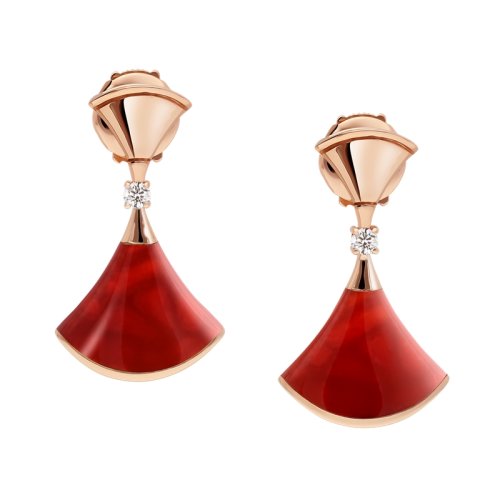 BVLGARI/宝格丽DIVAS'DREAM系列 18K金玫瑰金镶红玉髓与钻石 小扇子耳坠 356749