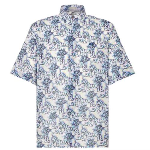 DIOR/迪奥 新款 DIOR AND KENNY SCHARF联名限量款系列 男士老虎纹五彩棉布短袖衬衫193C545B5252_C075【主推】