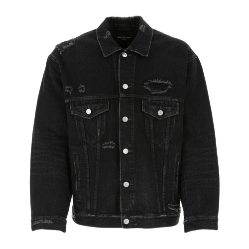 Balenciaga/巴黎世家 男士黑色棉质复古仿旧牛仔尖领上衣外套夹克 664329-TBP47-1055