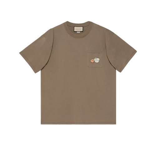 GUCCI/古驰 22年秋冬新款 Lovelight系列 男士棕色纯棉花盆刺绣短袖T恤708678XJERS2408