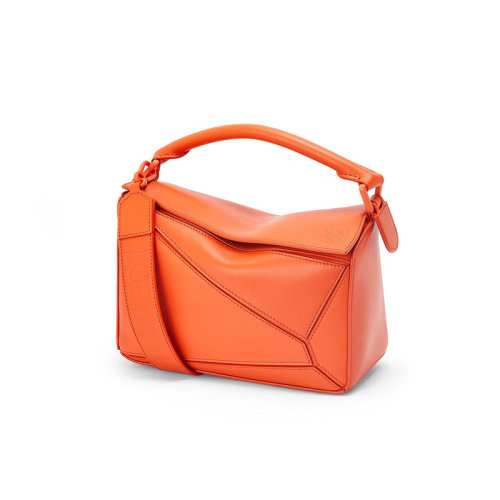 LOEWE/罗意威 22年新款 Puzzle系列 女士小号橙色缎面小牛皮单肩斜挎手提拼图包A510S21X88-9100