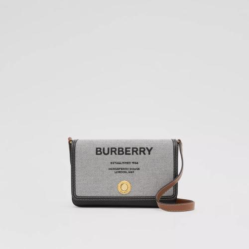  BURBERRY 22年秋冬 女士 迷你 Horseferry 印花帆布拼皮革 Note 斜背包 80533111