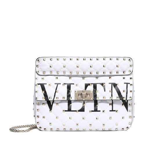 Valentino/华伦天奴 女士白色Saffiano皮革经典字母徽标印花铆钉装饰旋钮开合开合单肩包斜挎包手提包女包 QW2B0122-XQC-0VP