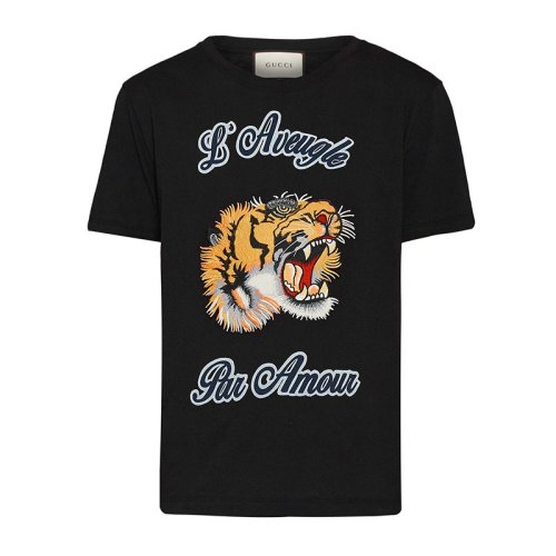 GUCCI/古驰  男装 服饰 黑色纯棉老虎刺绣男士短袖T恤