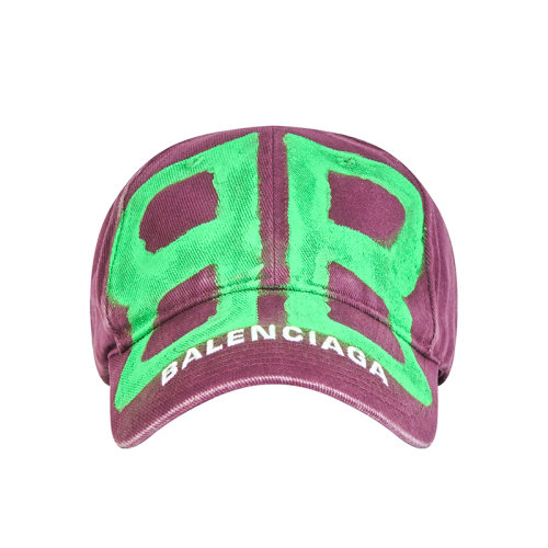Balenciaga/巴黎世家新款 BB Sprayed系列 男女同款深红色和荧光绿色纯棉斜纹棒球帽673321410B25067