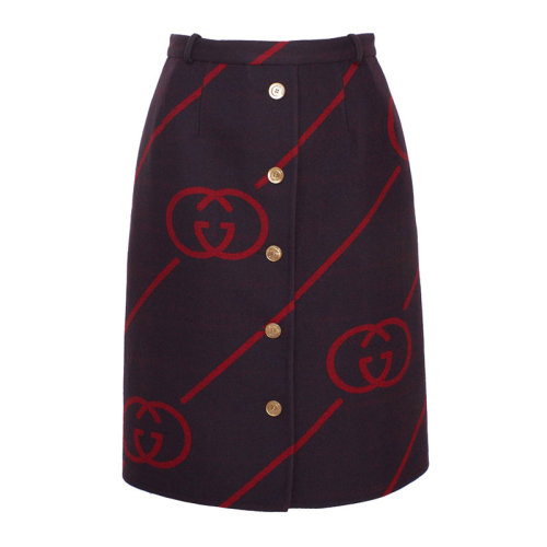 GUCCI 古驰  女装 服装 紫罗兰色/红色羊毛GG印花 女士半身裙