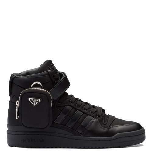 PRADA/普拉达 22年早春新款 ADIDAS联名系列 男女同款黑色哑光皮革和再生尼龙高帮运动鞋2TG193_3LJX_F0557