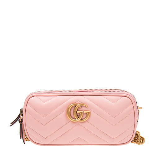 GUCCI/古驰 20春夏 女士粉红色牛皮简约金属logo标拉链手袋手拿包钱包