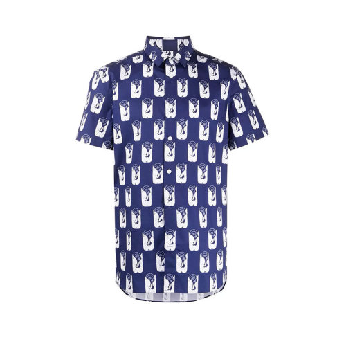 KENZO/高田贤三  凯卓男装 图案装饰 男士蓝色棉质时尚方领春夏短袖衬衫 FA55CH5201LJ.76