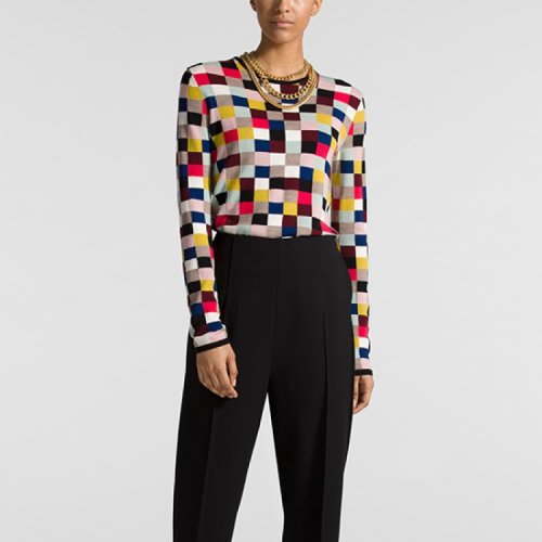 St.John/盛蔷女士羊毛色块女士针织衫/毛衣K51X051