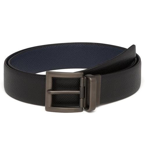 PRADA/普拉达 男士黑色/海军蓝摩洛哥皮革金属搭扣双面腰带33毫米2CC004_2FAD_F0RD7