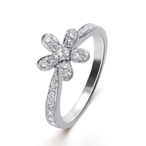 Van Cleef & Arpels/梵克雅宝 经典Socrate系列 18k金白金镶钻石满钻五瓣花朵戒指指环VCARD23700