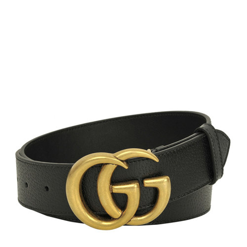 GUCCI/古驰 男士黑色牛皮革金色双G金色LOGO标识板扣式商务休闲皮带腰带 406831-DJ20T-1000