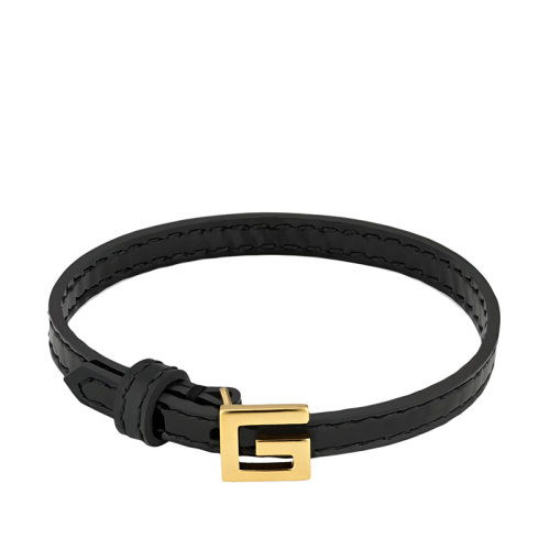 GUCCI/古驰 经典款 男女同款黑色皮革金色金属方形G搭扣手镯?623238J17458029