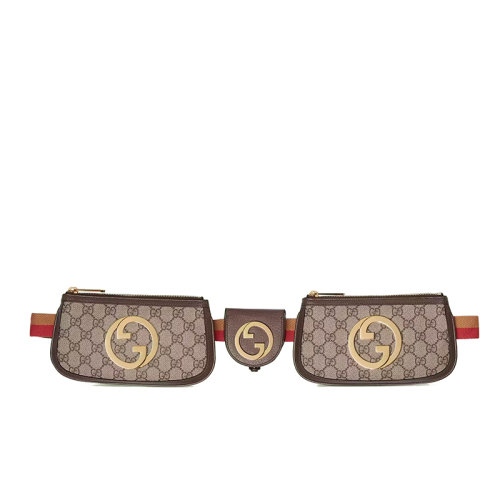 GUCCI/古驰 22新款Blondie系列 男士迷你棕色帆布配皮橙红条纹绑带圆形金扣二合一腰包702614KLGAG8420