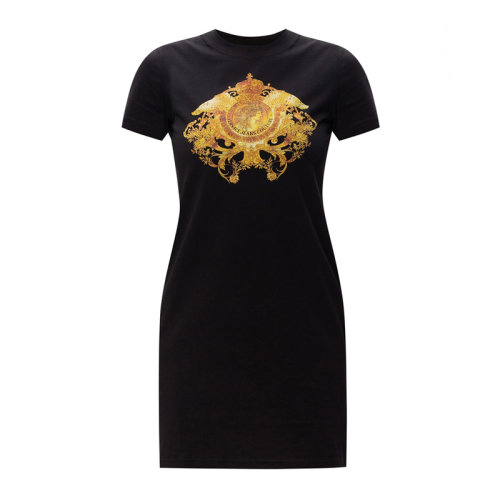 VERSACE JEANS/范思哲牛仔 女士黑色棉质经典印花图案装饰圆领短袖连衣裙 D2HWA418-11620-899