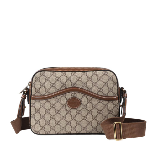 GUCCI/古驰   男士老花帆布棕色皮革椭圆形双G细节单肩斜挎包?67589192THG8563