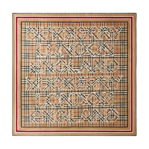  BURBERRY 22年秋冬 女士 徽标印花 Vintage 格纹丝质方巾 80395641 预定商品1-3周发货