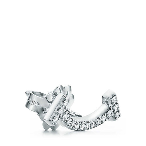 Tiffany & Co./蒂芙尼 经典Tiffany T系列 18K金白金镶嵌钻石Smile微笑耳钉36667168