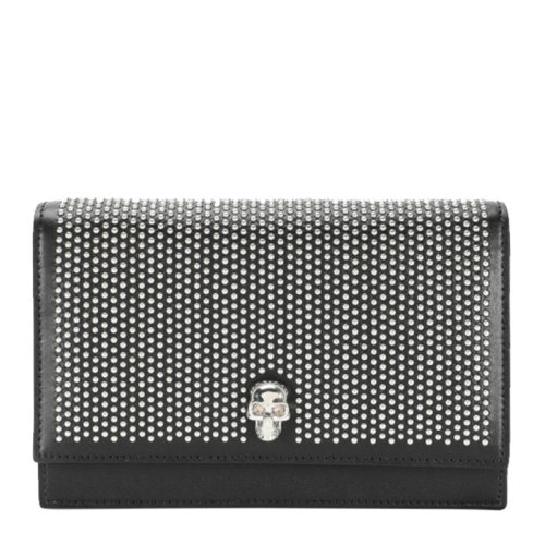 Alexander McQueen/亚历山大麦昆女士黑色小牛皮经典骷髅头钉点缀饰单肩包斜挎包链条包女包 613088-1HUMI-1000