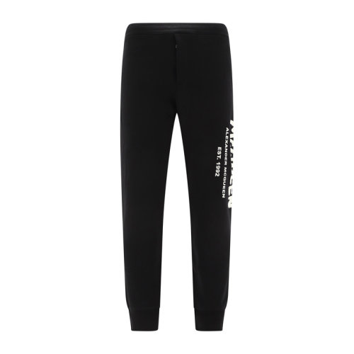Alexander McQueen/亚历山大麦昆 男士黑色棉质经典字母徽标印花装饰休闲裤运动裤长裤男裤 662580-QRZ71-0901