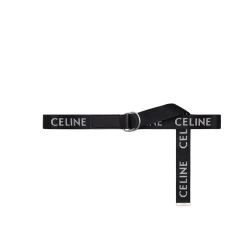 CELINE/赛琳 22年春夏新款 男士黑色中号提花织物和牛皮革双环腰带30毫米45AVS2AEO.38SI