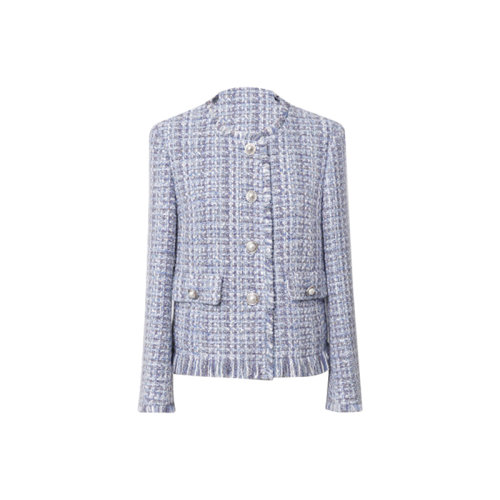 GeleiStory/GeleiStory 秋冬新款小香风外套中度蓝灰羊毛花呢短款外套 女装>女士外套>女士夹克