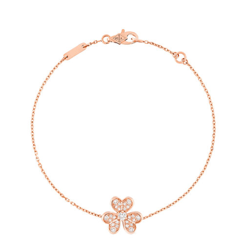 Van Cleef & Arpels/梵克雅宝 经典Frivole系列 迷你18K金玫瑰金镶嵌钻石三叶草花瓣手链VCARP7RD00