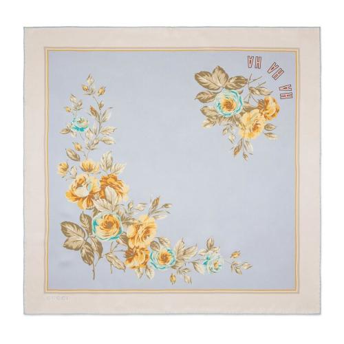  GUCCI古驰 22年秋冬 男士 Gucci HA HA HA特别系列花朵印花真丝围巾 724349 4G001 5869