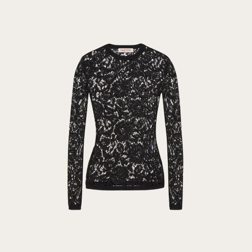 VALENTINO华伦天奴 22年秋冬 女士 长袖T恤 T-SHIRT EN DENTELLE éPAISSE EXTENSIBLE 1B3MG18