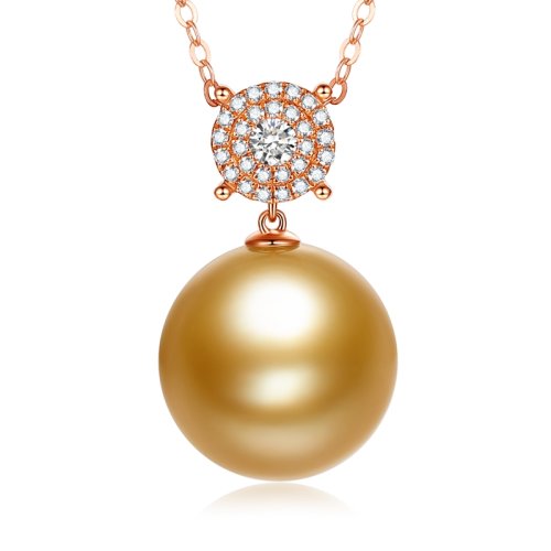 SANDYRILLA/仙蒂瑞拉 品质精选13-14mm菲律宾浓金珍珠18K金钻石吊坠