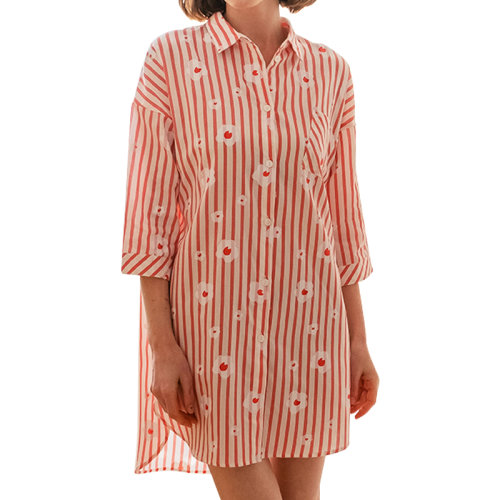 GeleiStory/GeleiStory 春夏新品纯棉家居泫雅长袖睡裙 家居服红色条纹睡裙 居家休闲女装>女士睡衣/家居服>女睡衣/家居服