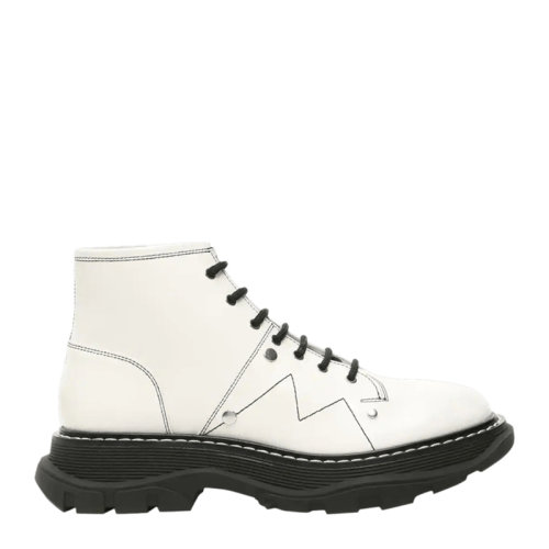 ALEXANDER MCQUEEN 亚历山大·麦昆 女士鞋靴  白色系带圆头短靴踝靴 女士短靴