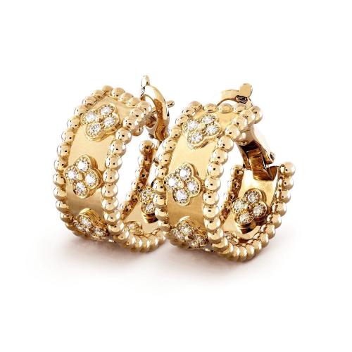 VCA梵克雅宝 22年秋冬 女士 耳环 Perlee四叶幸运图案环形耳环 VCARO3YE00 预定商品1-3周发货