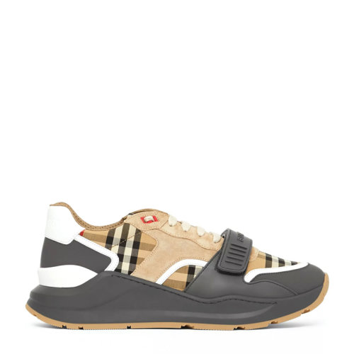 BURBERRY/博柏利【21早春新款】 男士卡其色Vintage 格纹麂皮拼皮革运动鞋休闲鞋男鞋