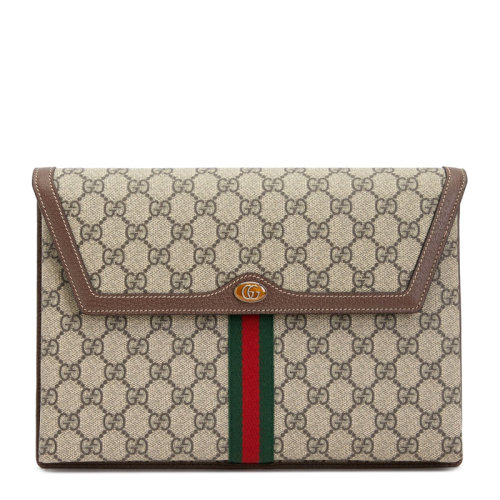 GUCCI/古驰 女士拼色帆布配皮经典双G印花字母徽标红绿织带条纹装饰按扣开合零钱包手拿包公文包女包 625713-96IWS-8745