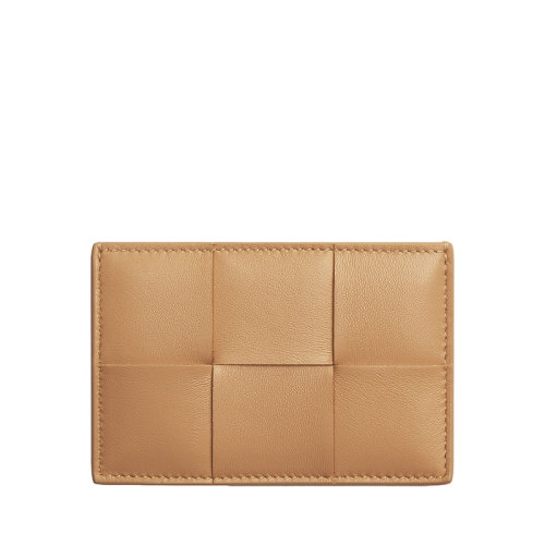 Bottega Veneta/葆蝶家 22春夏新款 女士杏仁色Intreccio编织皮革卡包651401VCQC42700