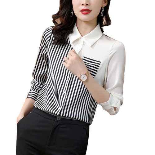 GeleiStory/GeleiStory  春季新款女装上衣条纹桑蚕丝衬衣女  女装＞女士衬衫＞女士长袖衬衫